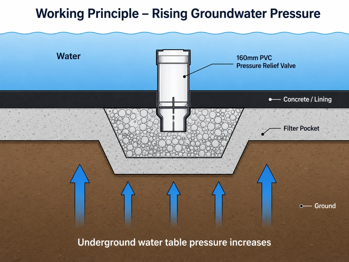 Diagram showing groundwater uplift pressure below canal PCC lining
