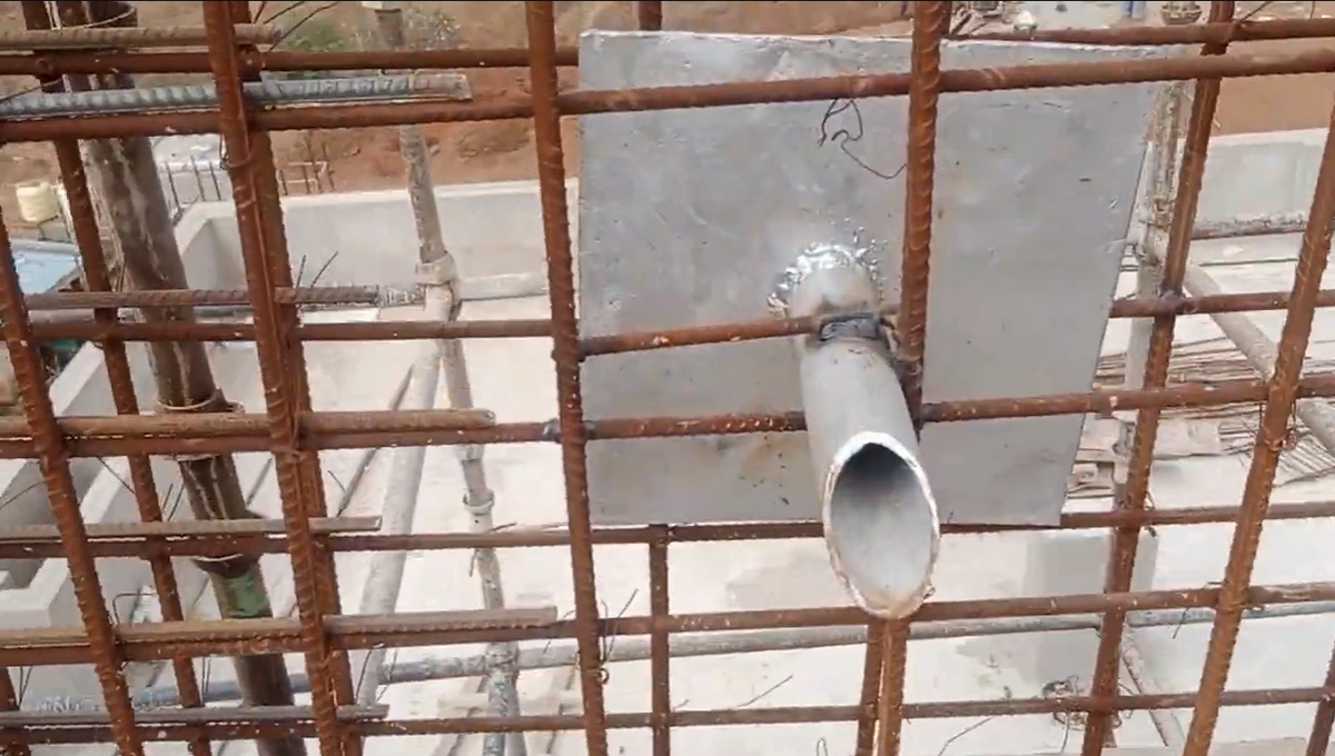 Puddle flange installation photo for RCC wall pipe penetration before concreting